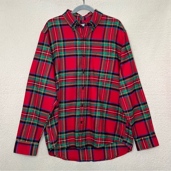 Land’s End 100% Cotton Soft Flannel Button Down Shirt-Men’s L-Red/Green-Winter - Picture 1 of 11